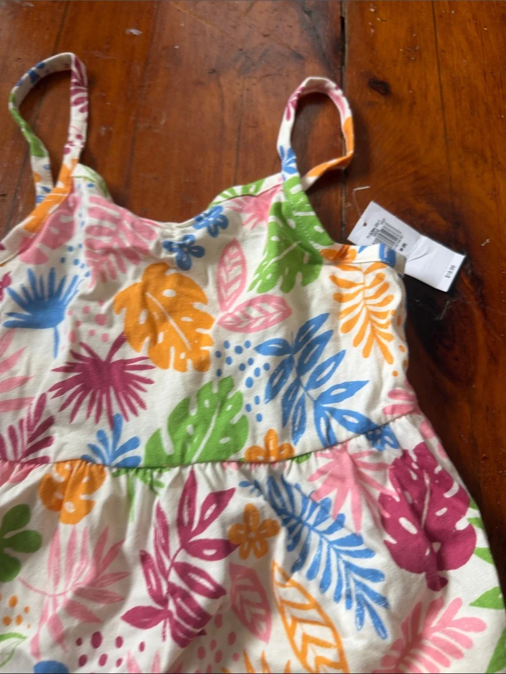 Old Navy Cream Sundress with Multicolor Tropical Leaf Print NWT